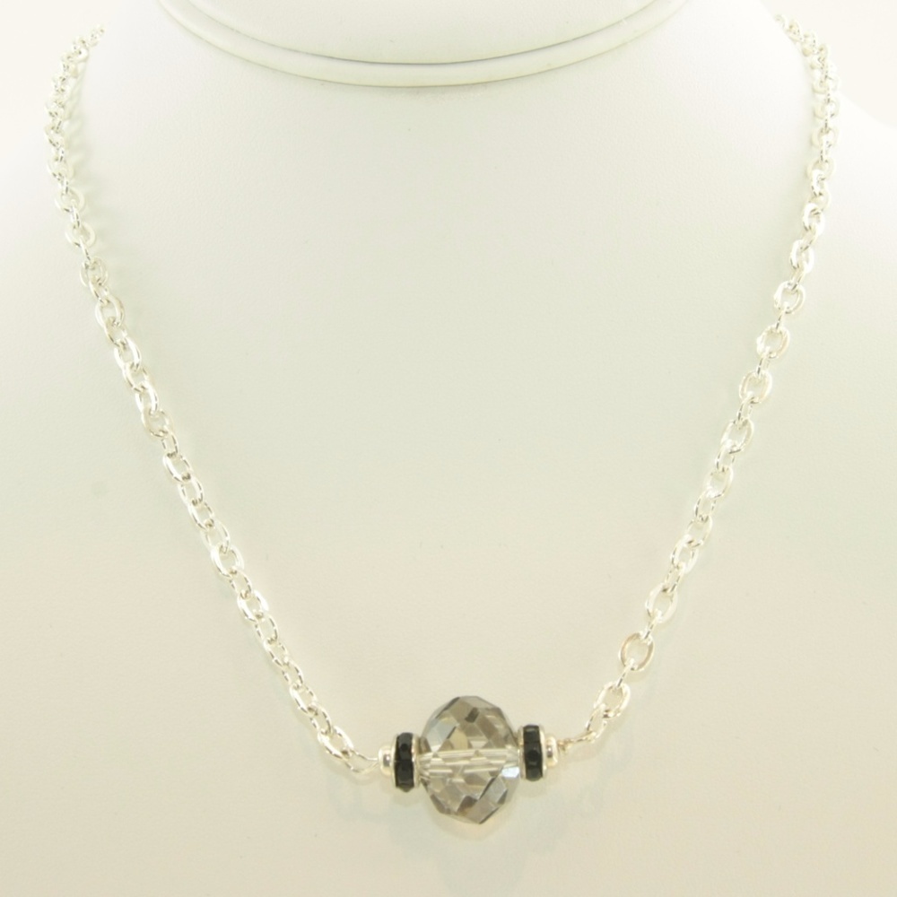 Silver Tone Necklace with Crystal Pendant